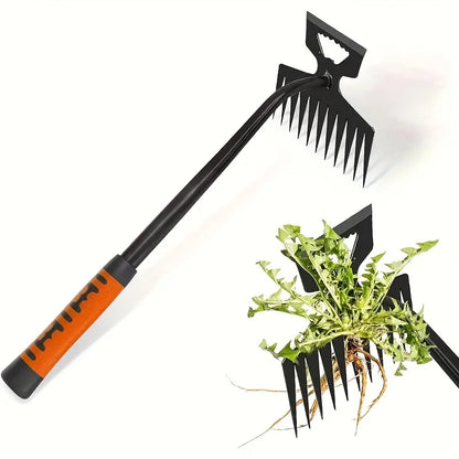 2 in 1 Garden Weeding Rake 5/6/11 Teeth Carbon Steel Manual Weeder Tool Loosening Soil Removing Grass Root Gardening Farm Tool