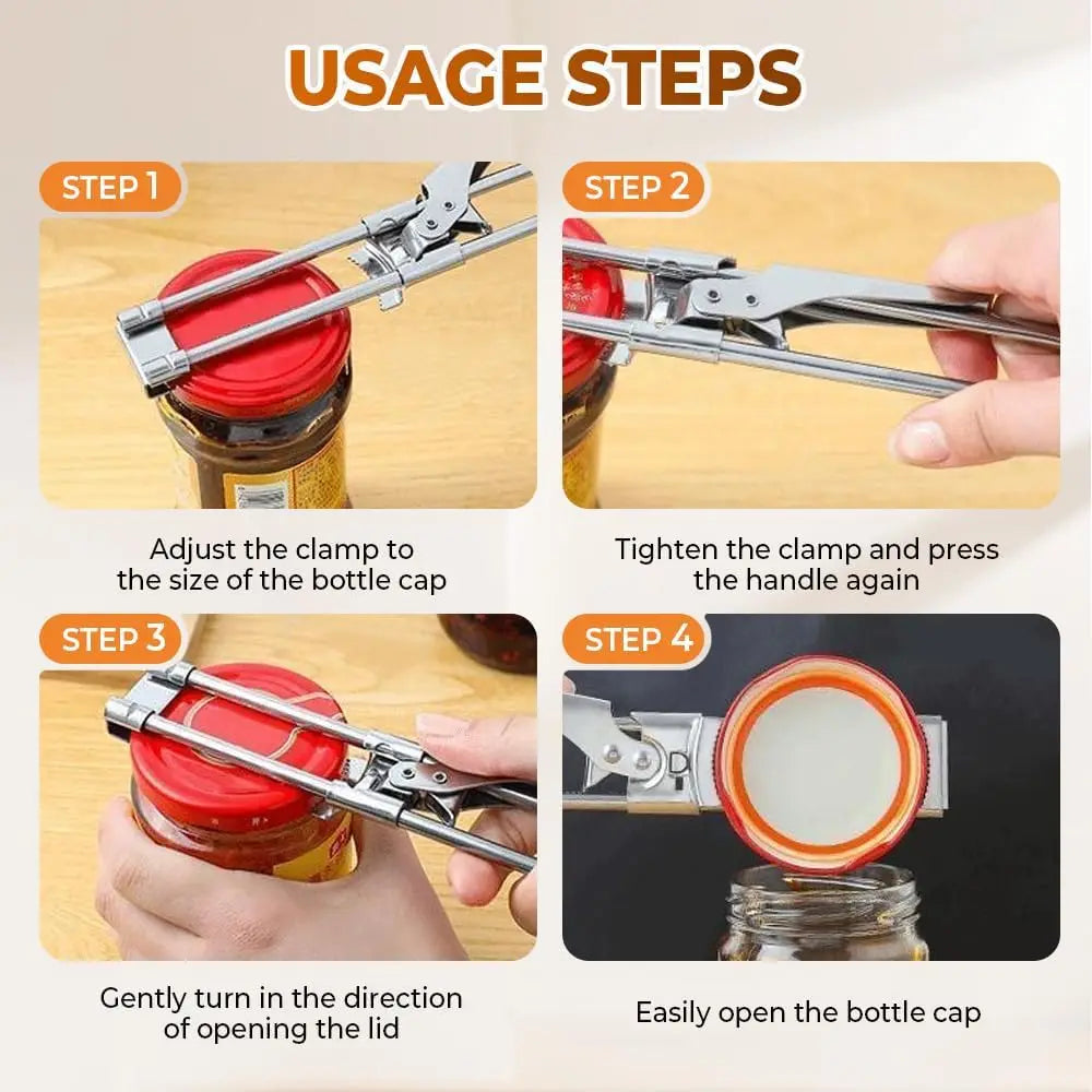 Adjustable Stainless Steel Jar Opener, Master Bottle Opener, Kitchen Gadgets Gripper Tight Lid Opener, for Seniors Arthritis