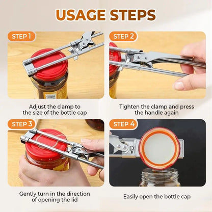 Adjustable Stainless Steel Jar Opener, Master Bottle Opener, Kitchen Gadgets Gripper Tight Lid Opener, for Seniors Arthritis