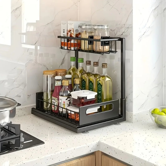 Under Sink Organizers, Metal Pull Out Under Sink Organizers,Storage Shelves with Sliding Drawer,Under Sink Storage for Kitchen