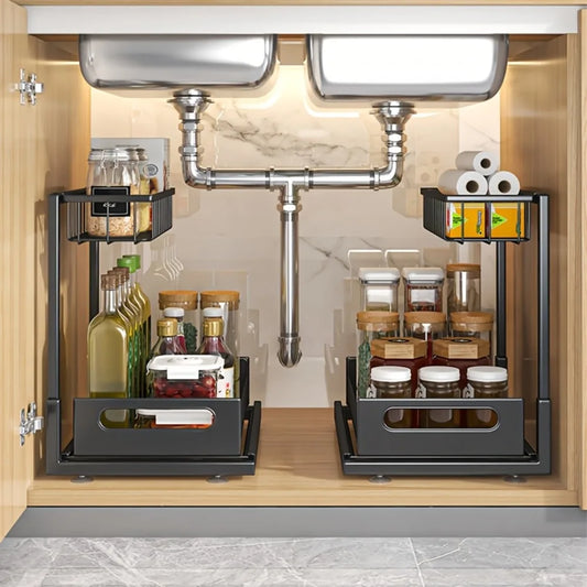 Under Sink Organizers, Metal Pull Out Under Sink Organizers,Storage Shelves with Sliding Drawer,Under Sink Storage for Kitchen