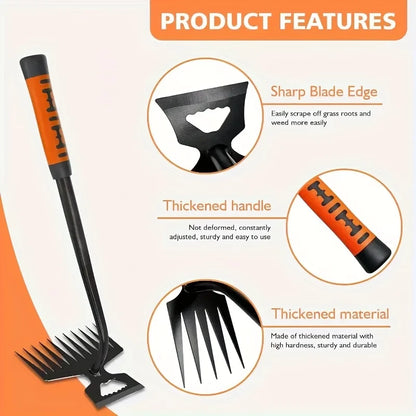 2 in 1 Garden Weeding Rake 5/6/11 Teeth Carbon Steel Manual Weeder Tool Loosening Soil Removing Grass Root Gardening Farm Tool