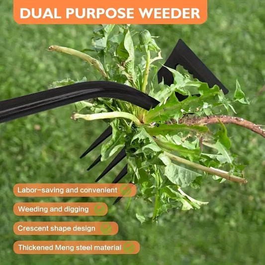 2 in 1 Garden Weeding Rake 5/6/11 Teeth Carbon Steel Manual Weeder Tool Loosening Soil Removing Grass Root Gardening Farm Tool
